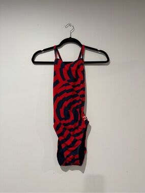Speedo Womens Endurance Vortex Maze Swimsuit Navy Blue & Red Size 6